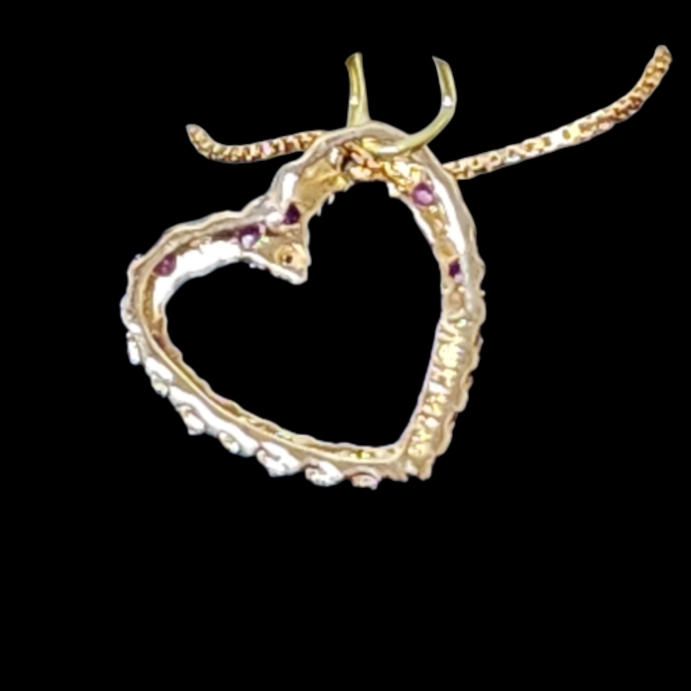 Ruby-Diamond necklace heart &  circle earrings 18k gold red & clear stones nwt - Picture 6 of 13